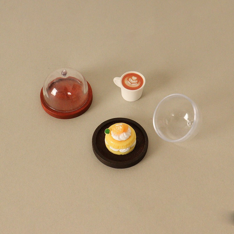 Dollhouse Transparent High Tray Dessert Plate w Cover Kitchen Decor Toy
