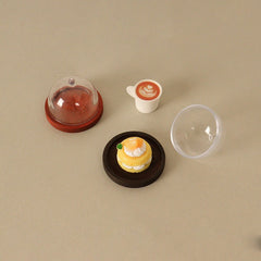 Dollhouse Transparent High Tray Dessert Plate w Cover Kitchen Decor Toy