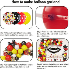 Mouse Balloon Arch & Flower Ring Set - Black/Red/Yellow Foil Birthday Decoration