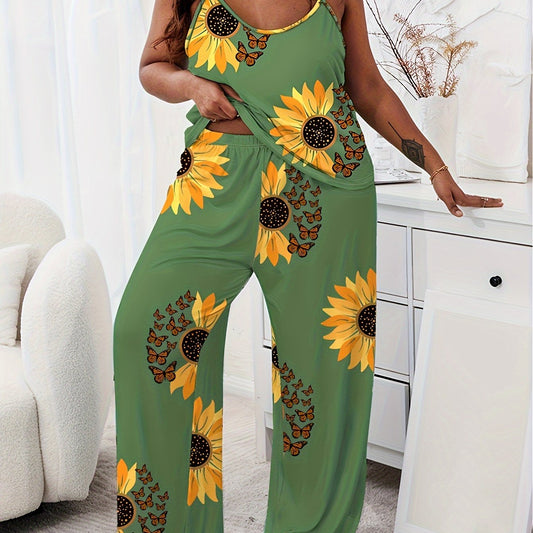  Sunflower Print Pajama Set