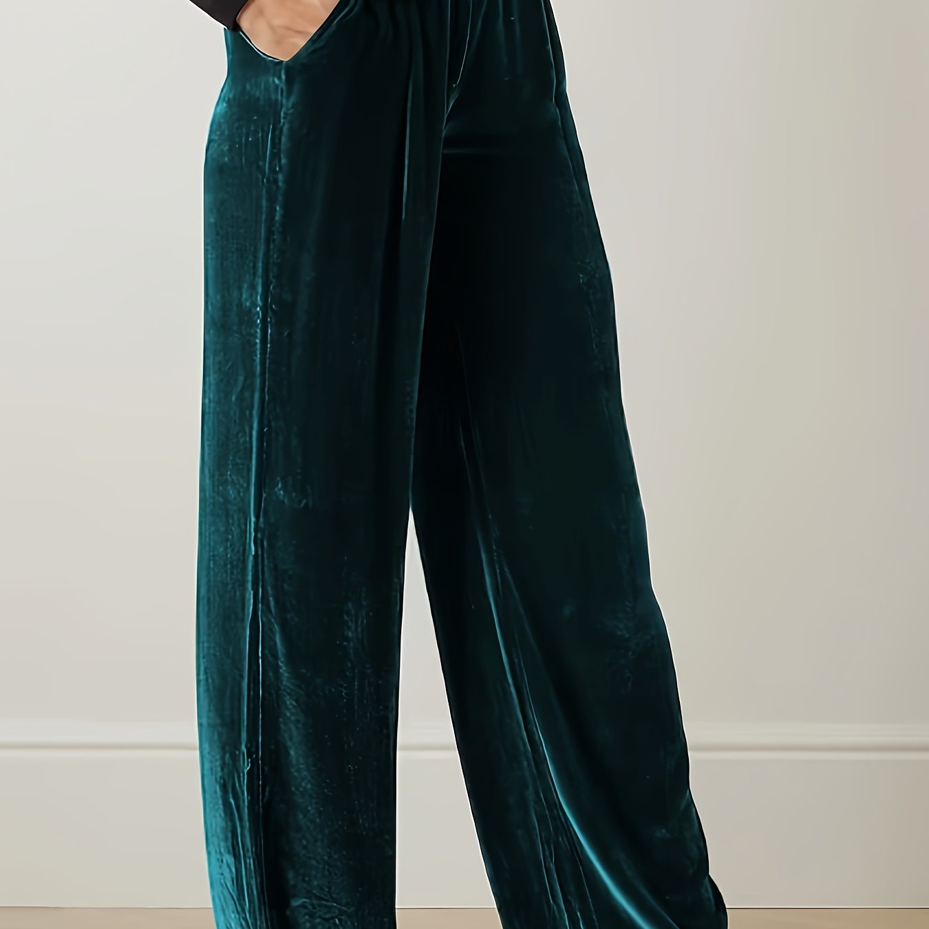 Velvet High Rise Straight Leg Pants With Pockets