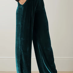 Velvet High Rise Straight Leg Pants With Pockets