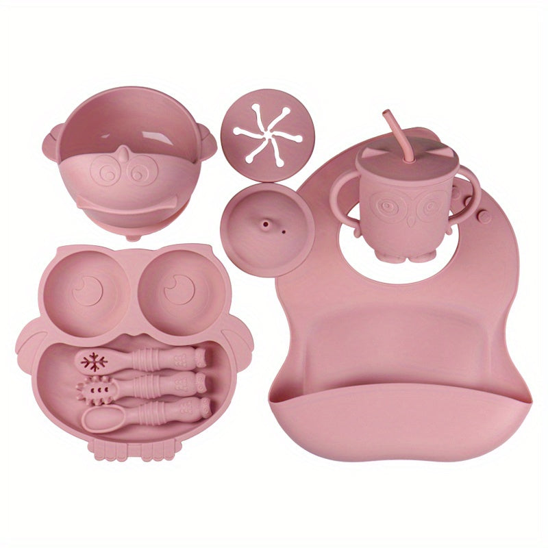 Baby Led Weaning Food Set - Silicone Bib, Bowl, Sippy Cup, Snack Lid, Divided Fo