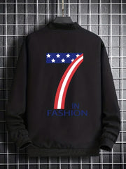 Varsity Jackets American Flag Map Long Sleeve Tops Men's Casual Baseball