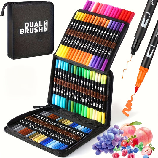 48 Dual Tip Colored Marker Pens Fine Line and Brush Tip