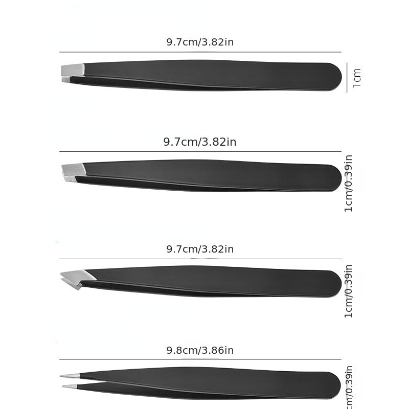4pc Eyebrow Tweezers Set Precision Slant Flat Pointed Tips