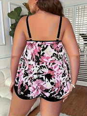 Floral Print Plus Size Tankini Set - Cami Top & Shorts Swimsuit