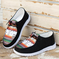Geometric Print Canvas Low Top Lace Up Flat Casual Shoes