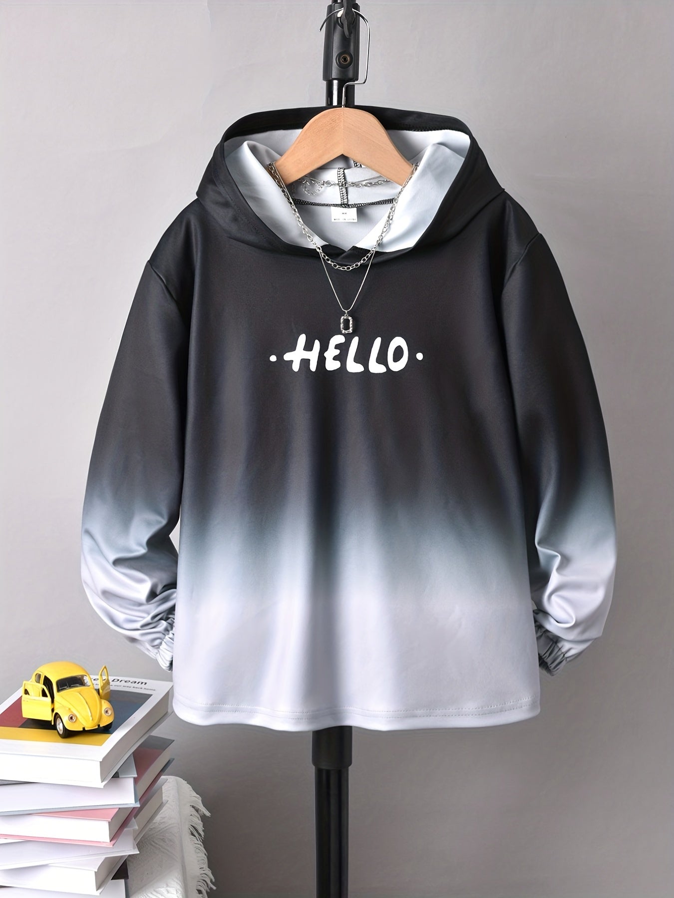 Gradient Pattern Kid's Hoodie HELLO Print Long Sleeve Top