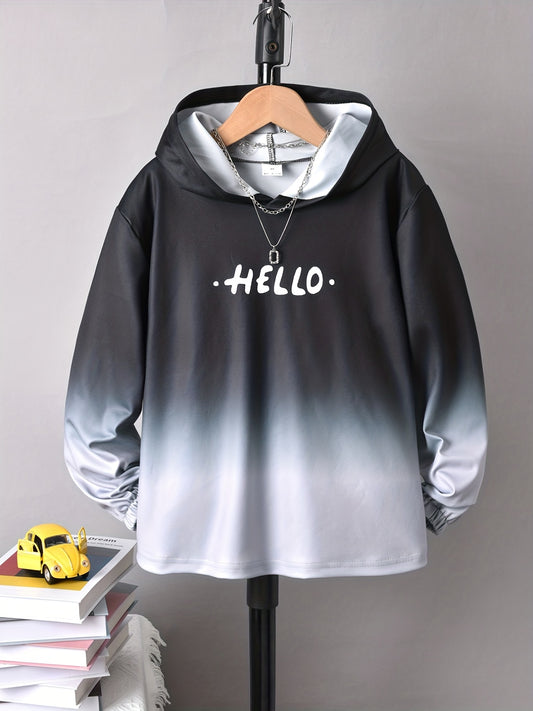 Gradient Pattern Kid's Hoodie HELLO Print Long Sleeve Top