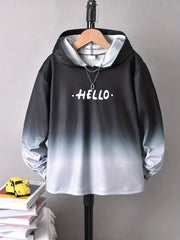 Gradient Pattern Kid's Hoodie HELLO Print Long Sleeve Top