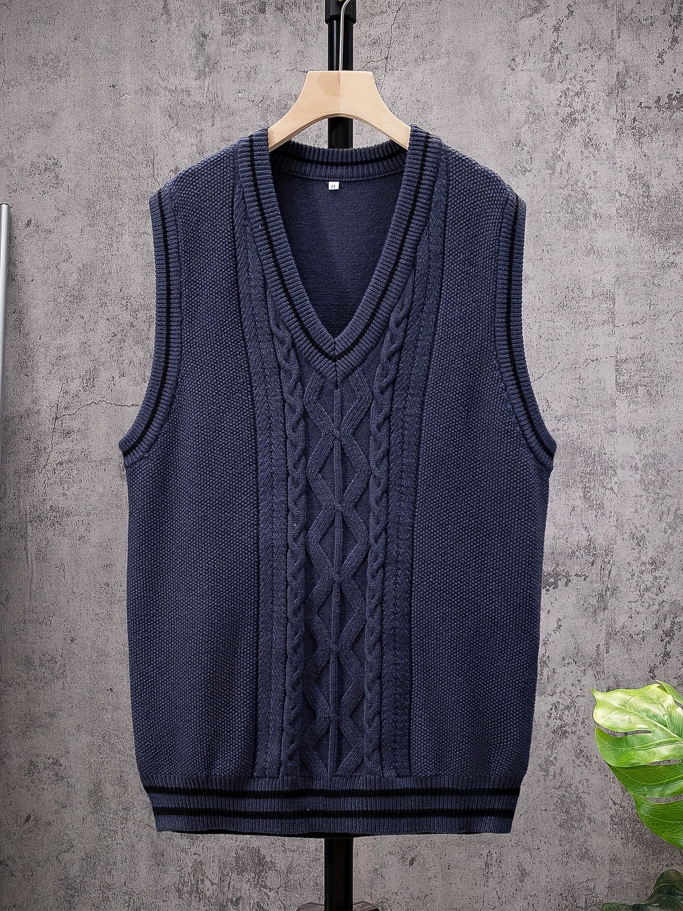 Men's V Neck Striped Knit Vest Sleeveless Sweater