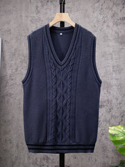 Men's V Neck Striped Knit Vest Sleeveless Sweater