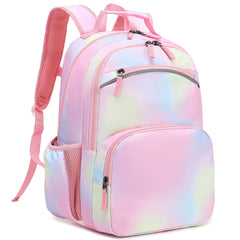 Kids Rainbow Pink School Backpack with Chest Strap and Whistle