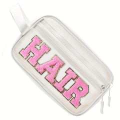 Transparent Preppy Patch Makeup Bag Cosmetic Pouch for Travel and Beach