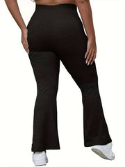  Pants Women's Plus Solid High Waist Flared Leg Medium Stretch Trousers