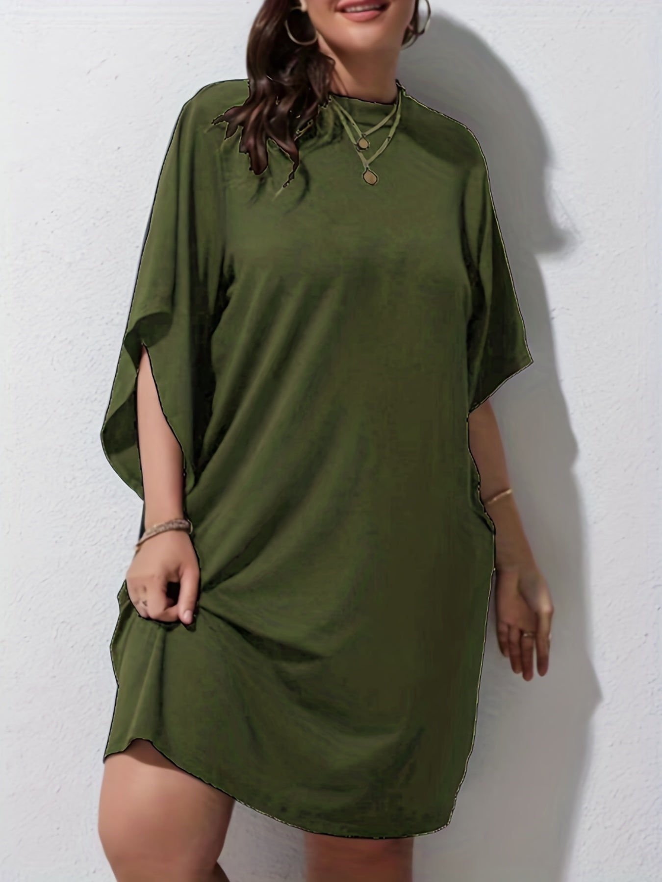  Casual Dress Women's Plus Plain Bat Sleeve