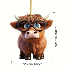Highland Cow Car Pendant Christmas Tree Decoration Acrylic Flat Home Decoration