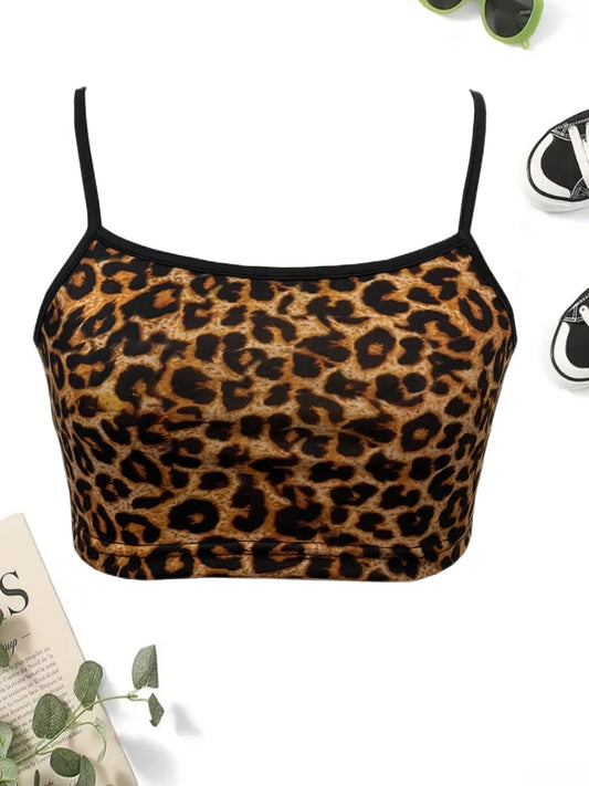 Leopard Print Crop Cami Top Y2K Summer Sleeveless Top Women's Clothing