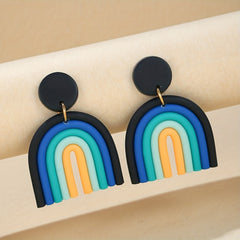 Colorful Ceramic Polymer Clay Loop Stud Earrings Sweet Lovely Candy Rainbow