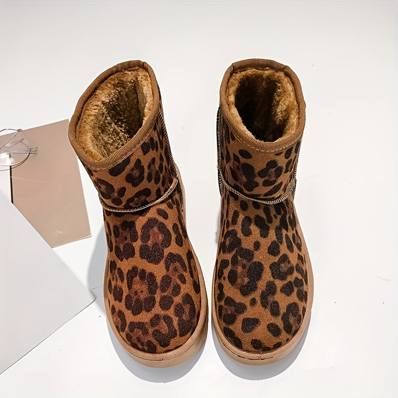 Leopard Print Plush Lined Thermal Snow Shoes Fall Winter Keep Warm