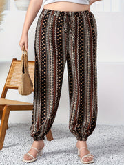  Boho Patchwork Print Drawstring Jogger Trousers