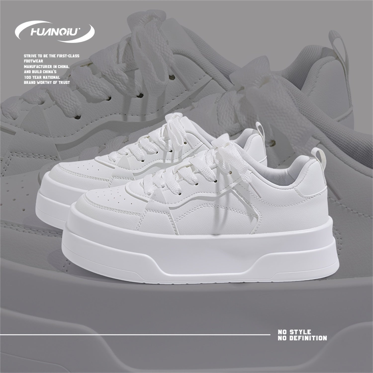 HUANQIU Women's Lace-up Platform Skate Shoes Breathable Non-slip Sneakers