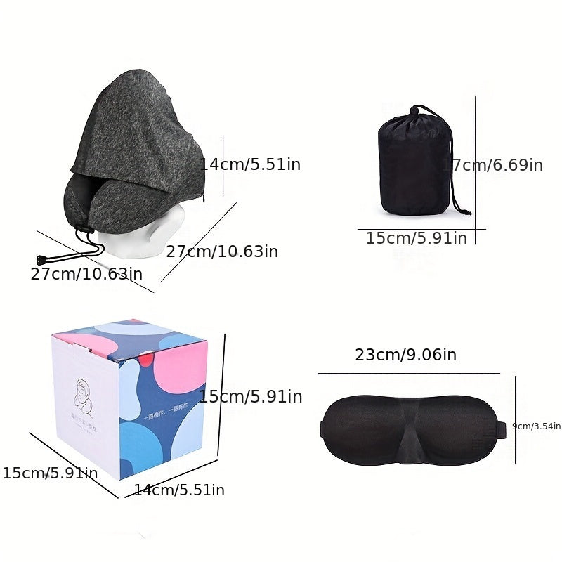 Memory Foam U Shaped Travel Pillow with Detachable Hood Neck Support