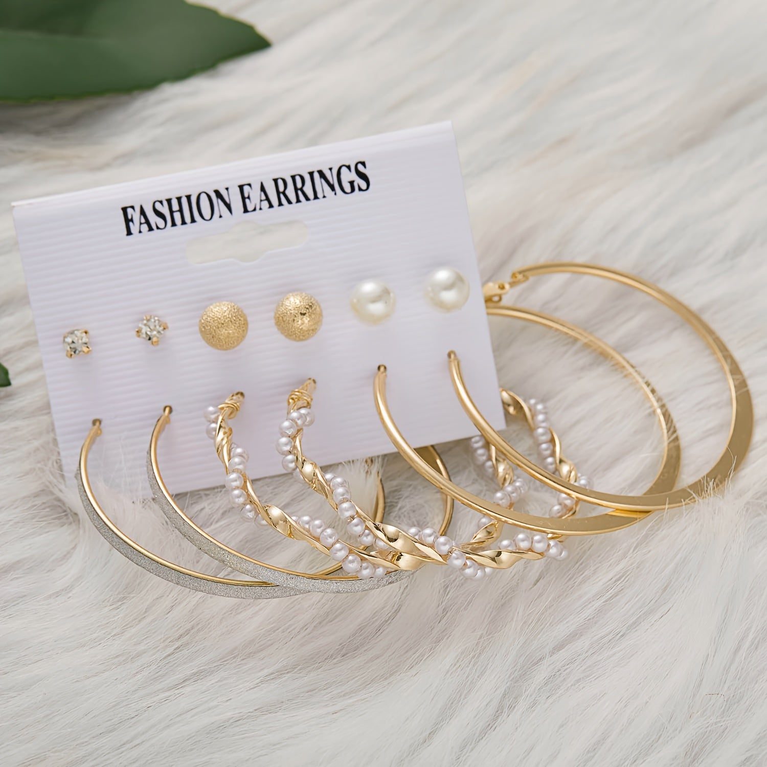 6Pairs Metal Stud Hoop Earrings Set For Women Girls