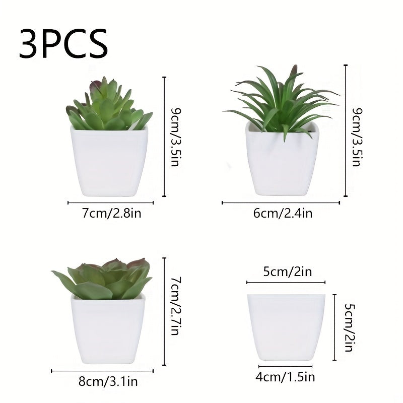 3pcs Artificial Succulents Potted Plants Home Living Room Bedroom Decor