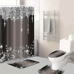 Glitter Shower Curtain & Non-Slip Bathroom Rug Set