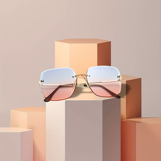 Ombre Rimless Sunglasses Square UV400 Sun Shades for Beach Travel