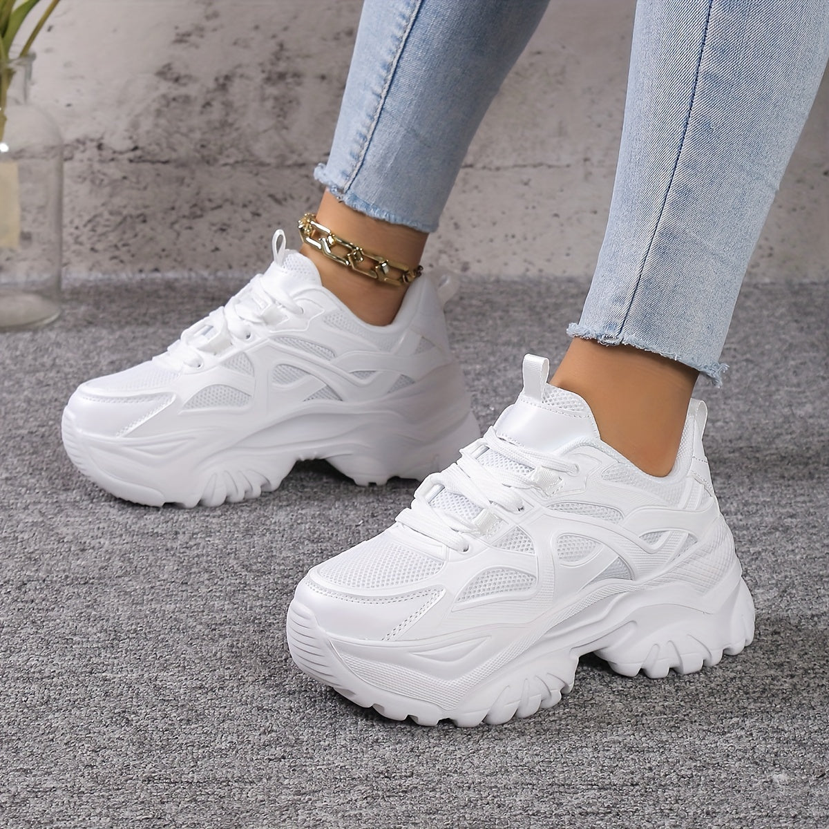 Women's Preppy Heighten Chunky Sneakers Non Slip Casual Running Shoes