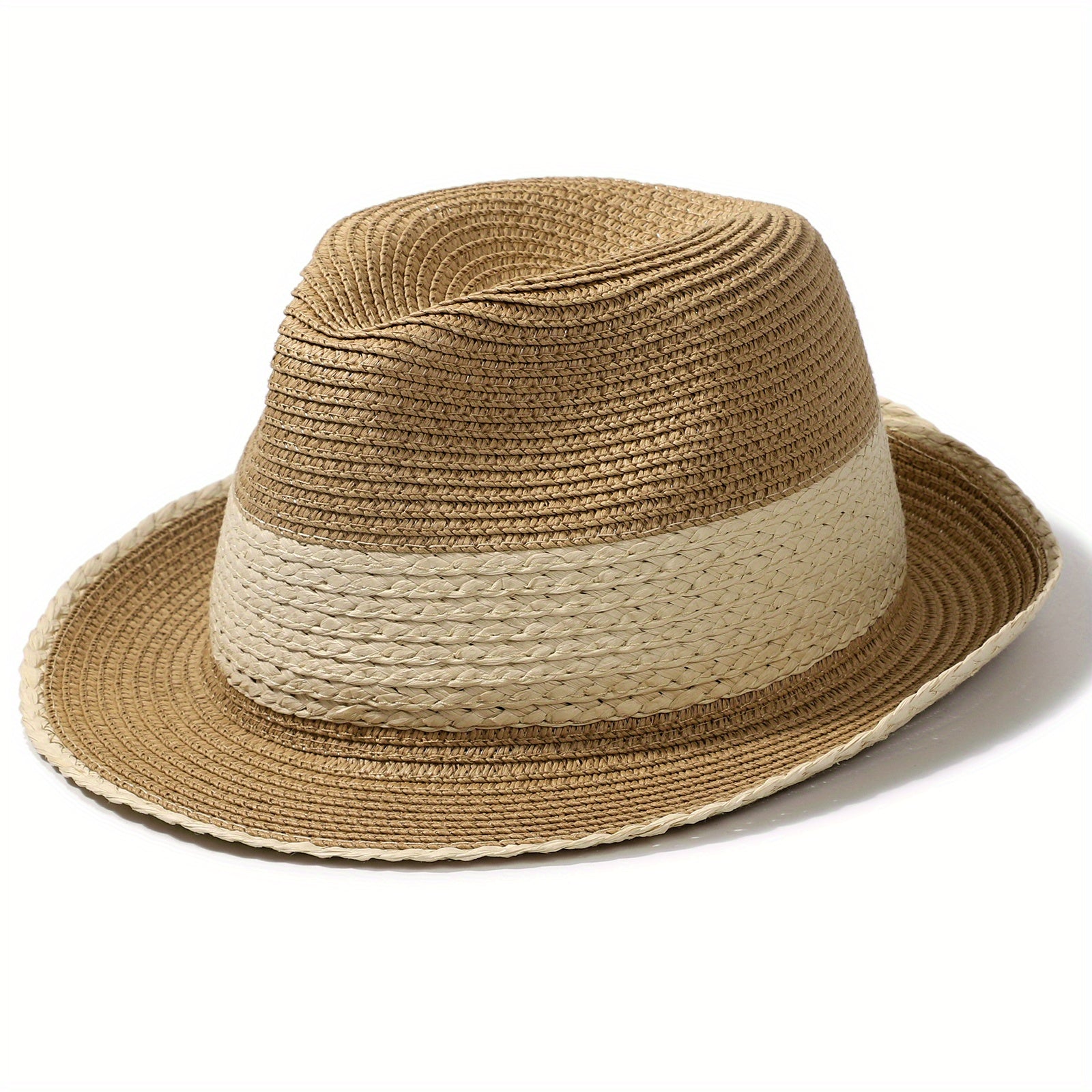 Vintage Straw Fedora Cap Short Rolled Brim Jazz Sun Hat