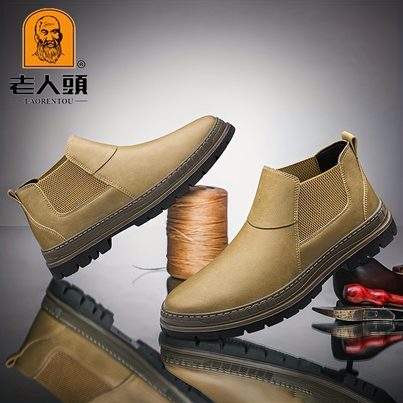 LAORENTOU Men's Chelsea Ankle Boots Round Toe Slip On