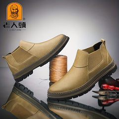 LAORENTOU Men's Chelsea Ankle Boots Round Toe Slip On