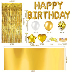 Rose Birthday Party Decoration Kit with Fringe Curtain & Balloons