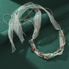 Boho Beaded Headband Lace Ponytail Holder Hair Tie