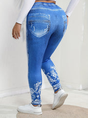  Denim Print High Rise Skinny Trousers