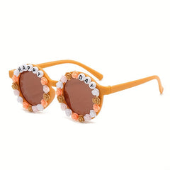 Girls Sweet Flowers Round Frame Sunglasses UV Protection
