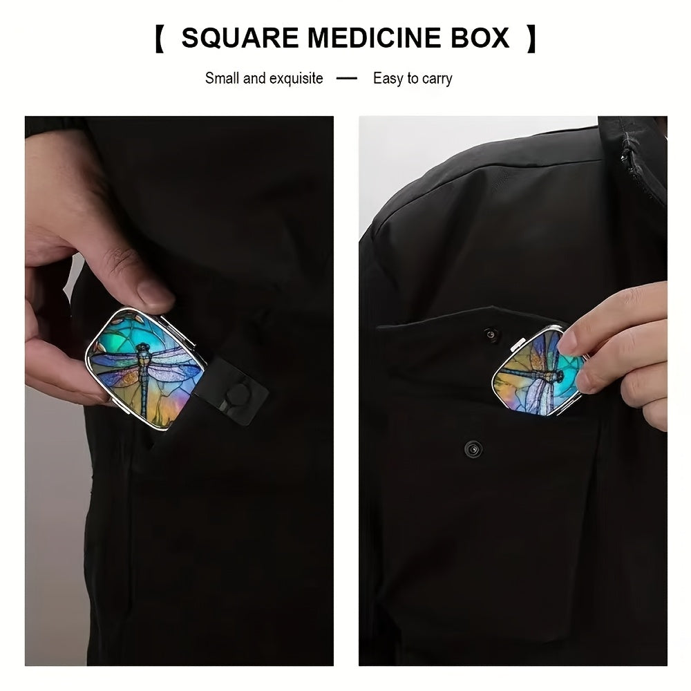Dragonfly Pill Organizer Metal Medicine Case Waterproof Pocket Size for Travel