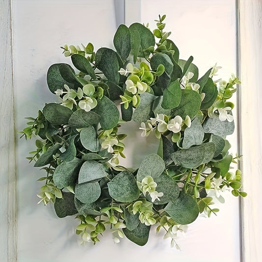 2pcs Artif. Eucalyptus Wreath Fabric Leaf Wreath Green Circular For Wall Decor