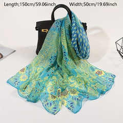 Peacock Print Chiffon Boho Vintage Shawl Head Wrap