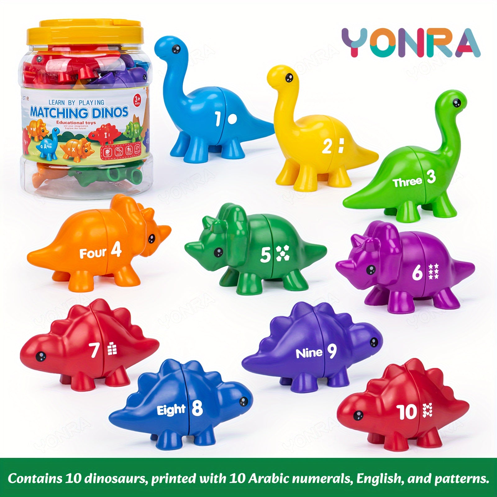 Dinosaur Pairing Toy Alphabet Number Pattern with Storage Bucket