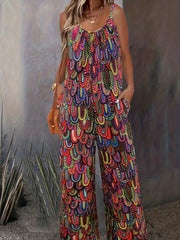 Boho Sleeveless Jumpsuit Graphic Print Wide Leg Jumpsuit