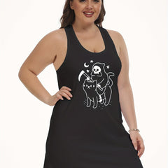  Grim Reaper & Cat Print Nightdress