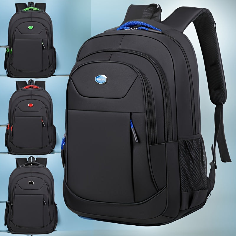 Durable Solid Colour Backpack with Multiple Zippers and Adjustable Straps