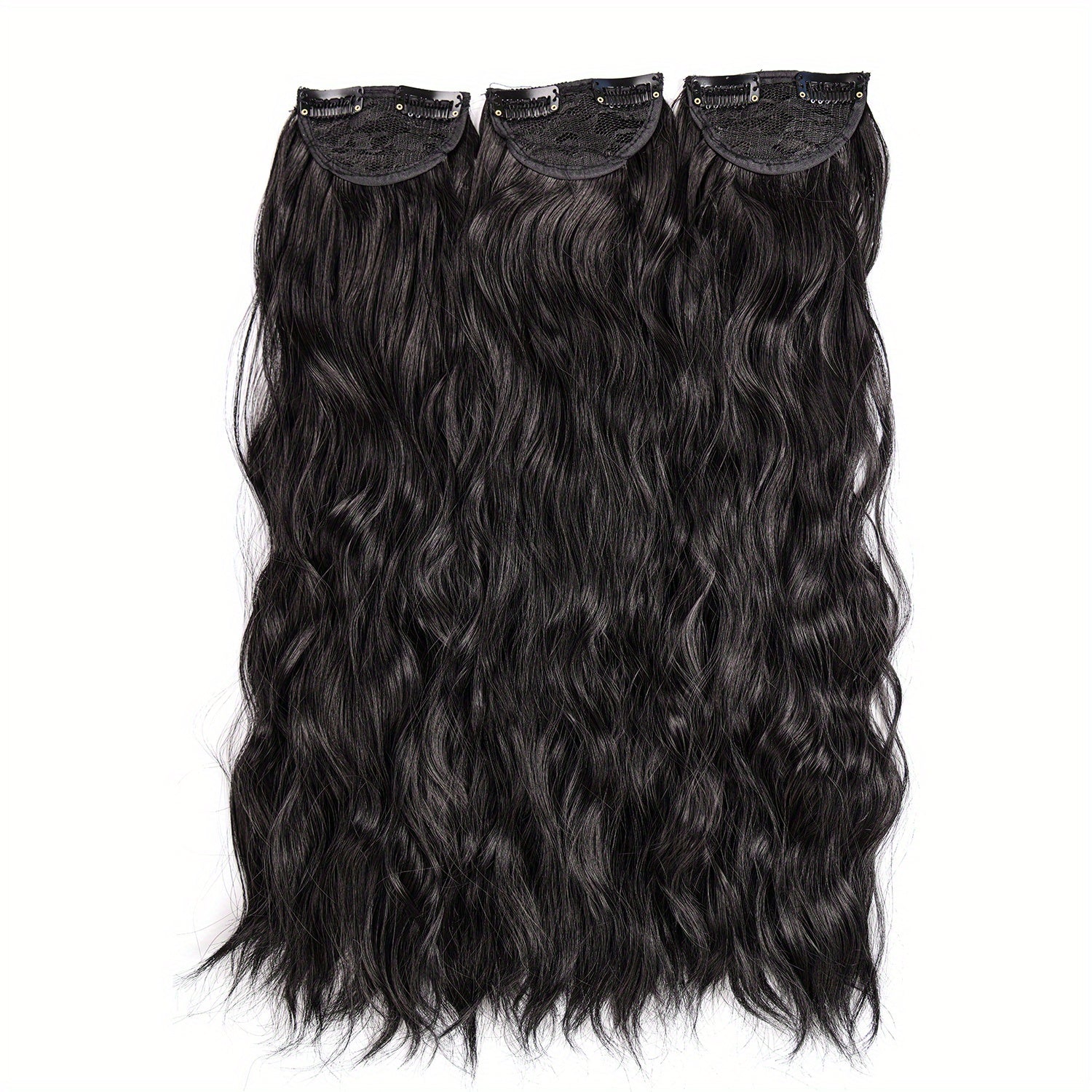3pcs Water Wave Clip-In Hair Extensions for Women Natural Curly Hair Pieces