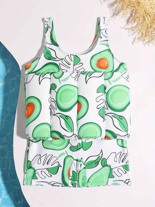 Baby Girls Avocado Print Swimsuit Sleeveless & Adjustable