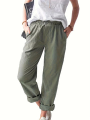 Women's Plus Solid High Rise Straight Leg Pants With Pockets